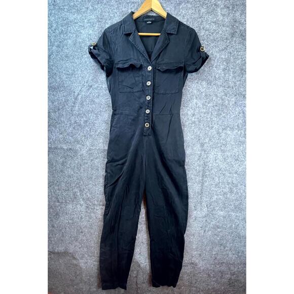 Sanctuary Jumpsuit Womens XS Black Lyocell Short Sleeve Pockets Collar Playsuit - Picture 1 of 6